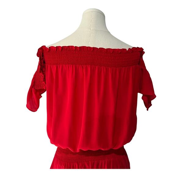 Amanda Uprichard Off Shoulder Smock Waist Red Lined Mini Dress Measures Sml/Med - Picture 7 of 11